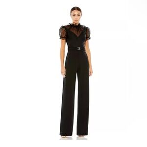 NWT Ieena for Mac Duggal 26621 Ruffle Neck Buckle Belt Jumpsuit